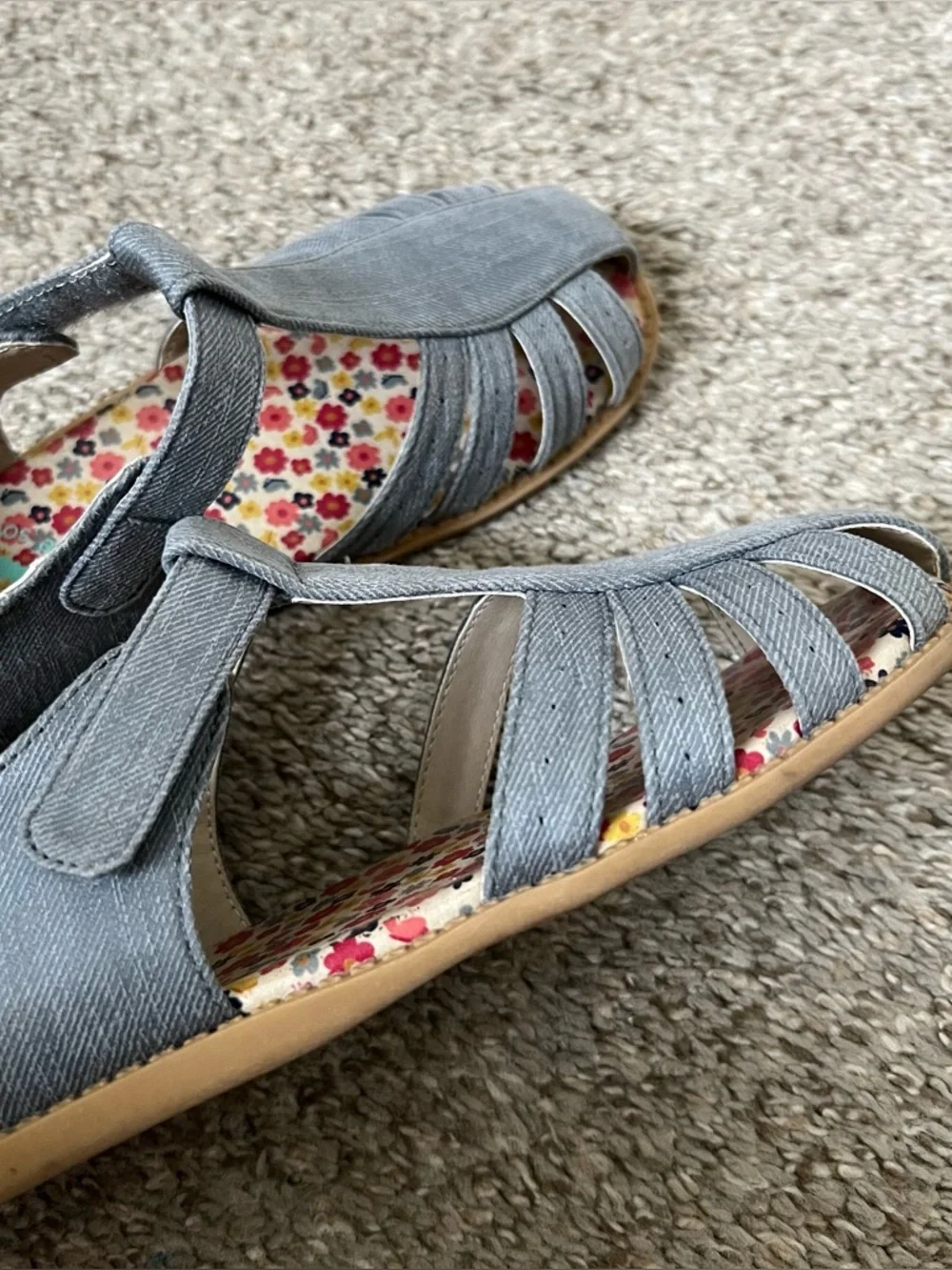 Livie & Luca Blue Girls Sandals with Floral Insole Size 13
